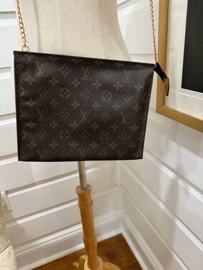 Louis Vuitton Monogram Crossbody Pochette in Brown and Gold Chain